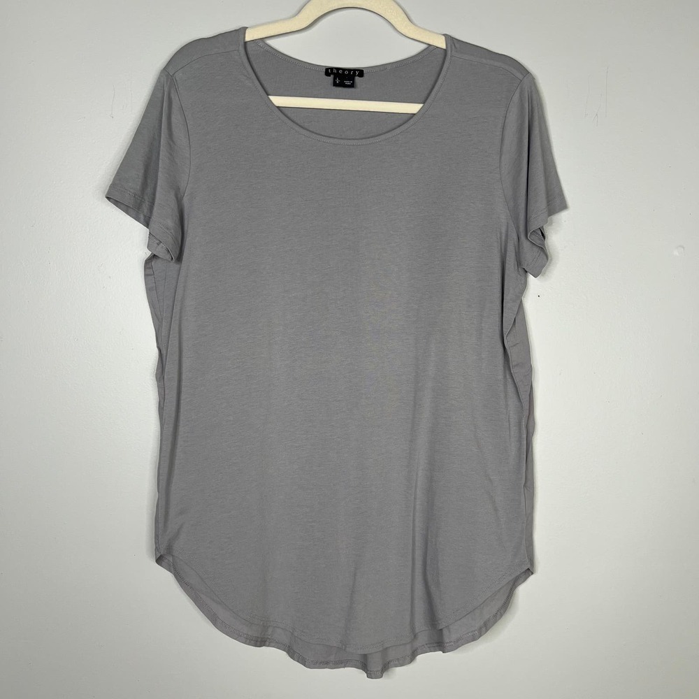 Theory Mixed Media Pima Cotton Modal Blend Curved Hem Short Sleeve Top Sz Lg